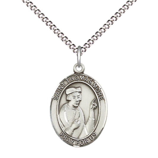Everlasting Light Jewelry Medium Women's Pewter Saint Thomas More Pendant Necklace on 18-inch Rhodium-Plated Lite Curb Brass Chain – Patron Saint of Lawyers & Statesmen – Velvet Gift Box Included