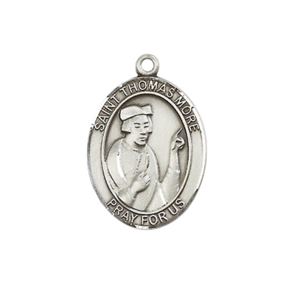 Everlasting Light Jewelry Medium Men's Pewter Saint St. Thomas More Medal Pendant on 24 Inch Endless Rhodium Plated Heavy Curb Brass Chain, Catholic Religious Necklace - Made in USA- Deluxe Velvet Gift Box