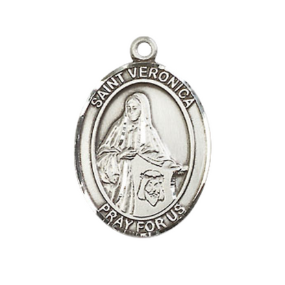 Medium Men's .925 Sterling Silver Saint St. Veronica Medal Pendant on 24 Inch Endless Rhodium Plated Heavy Curb Brass Chain, Catholic Religious Necklace - Made in USA- Deluxe Velvet Gift Box