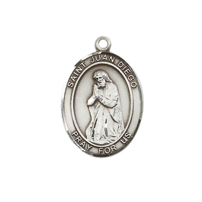 Everlasting Light Jewelry Medium Women's .925 Sterling Silver Saint St. Juan Diego Pendant Necklace on 18 Inch Rhodium Plated Lite Curb Brass Chain – Patron Saint St. of Americas/Natives, Catholic Medal – Velvet Gift Box Included