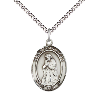 Everlasting Light Jewelry Medium Women's Pewter Saint St. Juan Diego Pendant Necklace on 18- inch Rhodium- Plated Lite Curb Brass Chain – Patron Saint St. of Americas & Natives, Catholic Medal – Velvet Gift Box Included
