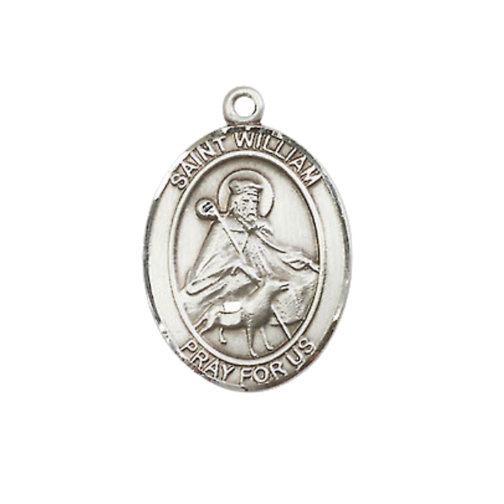 Everlasting Light Jewelry Medium Women's Pewter Saint St. William of Rochester Pendant Necklace on 18- inch Rhodium- Plated Lite Curb Brass Chain, Catholic Medal - Patron Saint. of Adopted Young– Velvet Gift Box Included