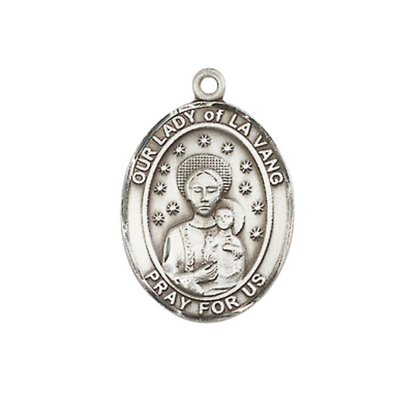 Everlasting Light Jewelry Medium Women's Sterling Silver Our Lady of La Vang Pendant Necklace on 18" Rhodium Plated Lite Curb Brass Chain – Patron Saint of Vietnamese – Velvet Gift Box Included