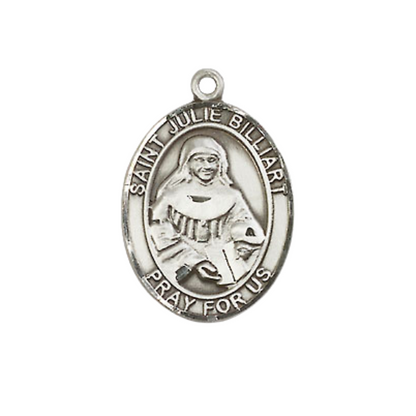 Everlasting Light Jewelry Medium Women's .925 Sterling Silver Saint St. Julie Billiart Pendant Necklace on 18 Inch Rhodium Plated Lite Curb Brass Chain – Patron Saint St. Against Poverty, Catholic Medal – Velvet Gift Box Included