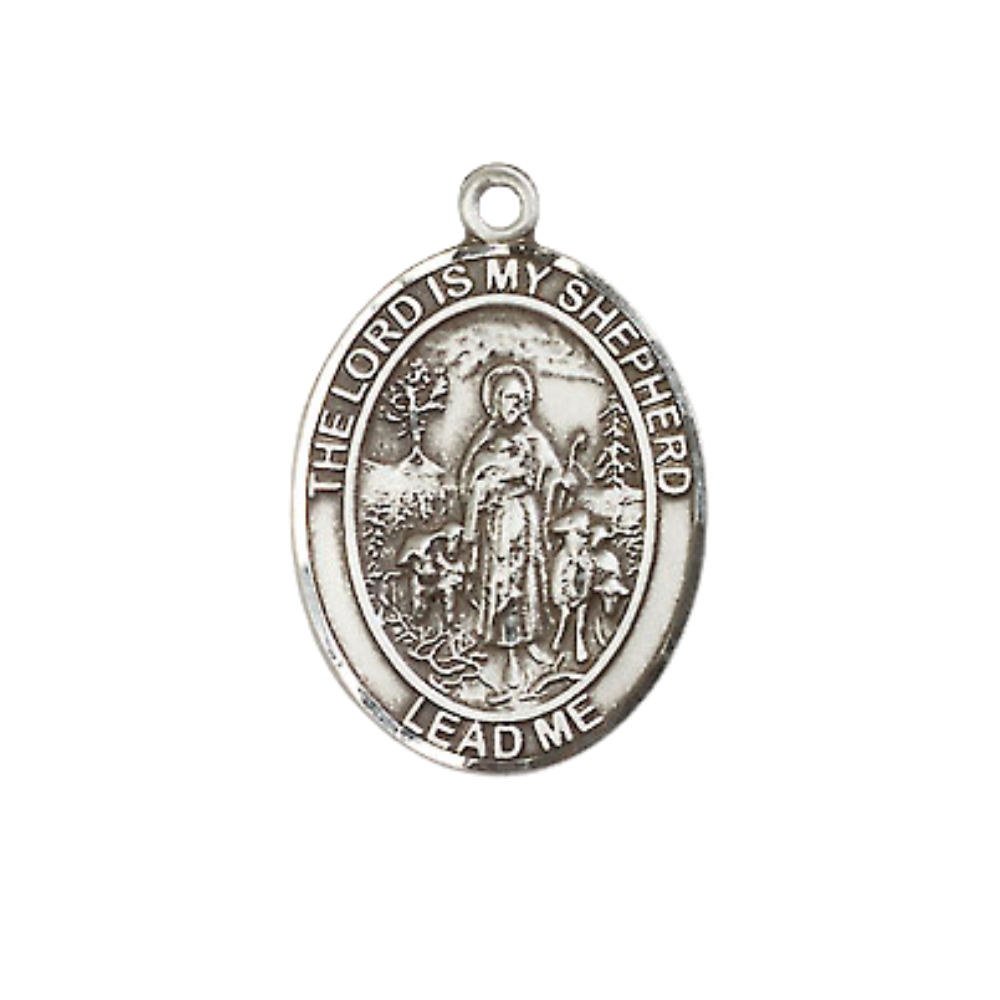 Everlasting Light Jewelry Medium Women's Pewter Lord Is My Shepherd Pendant Necklace on 18- inch Rhodium- Plated Lite Curb Brass Chain – Christian Faith Lord Is My Shepherd Medal, Catholic Medal – Velvet Gift Box Included