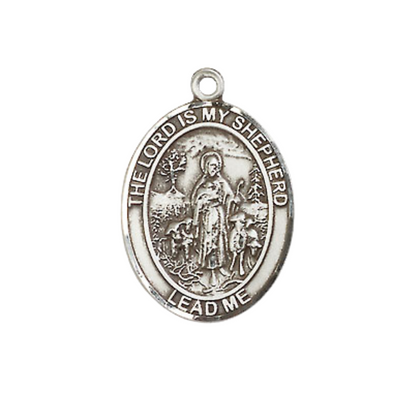 Everlasting Light Jewelry Medium Women's Pewter Lord Is My Shepherd Pendant Necklace on 18- inch Rhodium- Plated Lite Curb Brass Chain – Christian Faith Lord Is My Shepherd Medal, Catholic Medal – Velvet Gift Box Included
