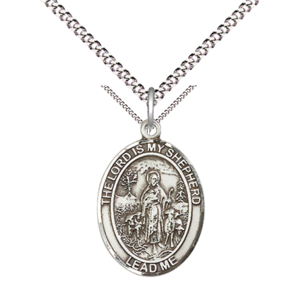 Everlasting Light Jewelry Medium Women's .925 Sterling Silver Lord Is My Shepherd Pendant Necklace on 18 Inch Rhodium Plated Lite Curb Brass Chain – Spiritual Protection Medal, Catholic Medal – Velvet Gift Box Included