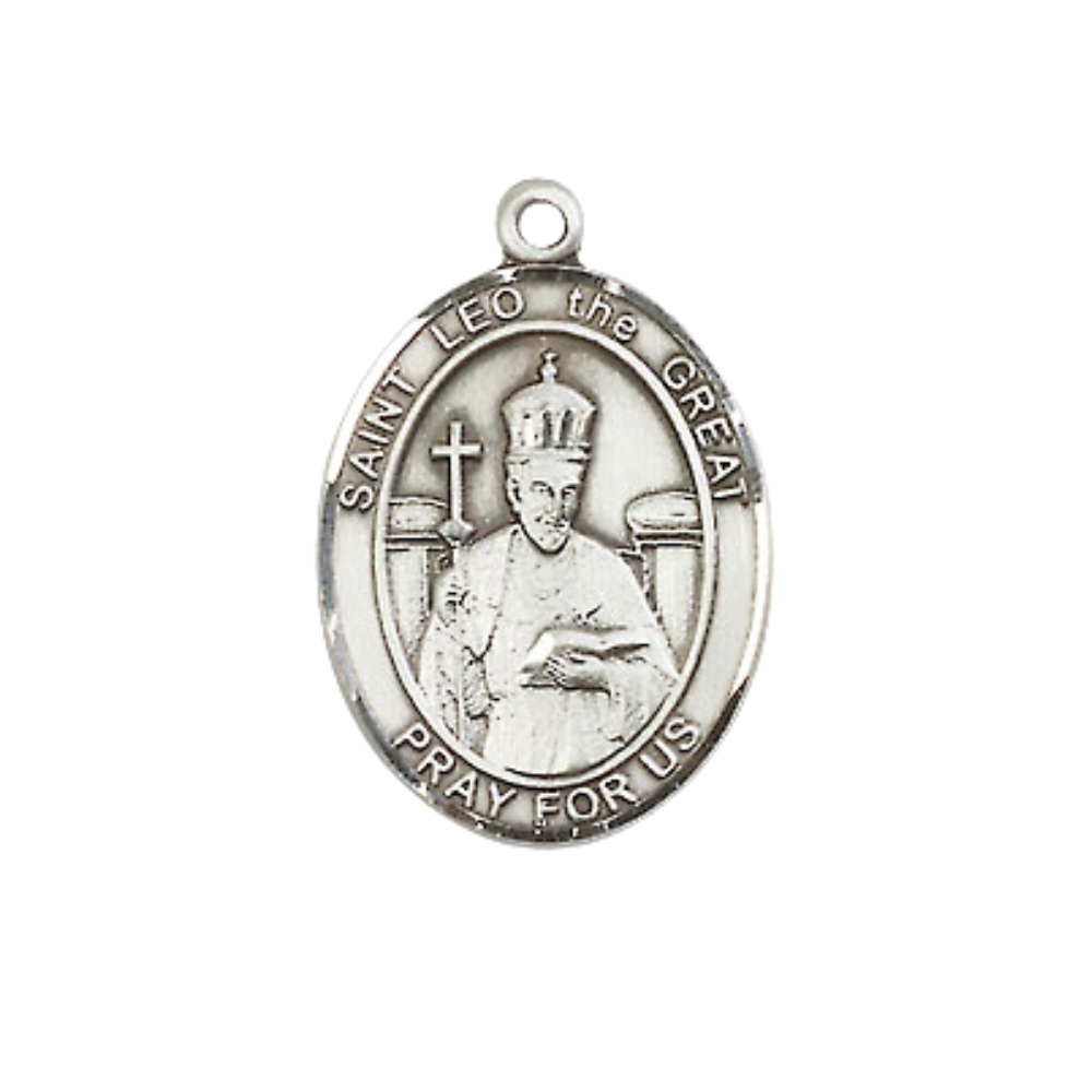 Everlasting Light Jewelry Medium Women's Sterling Silver Saint Leo the Great Pendant Necklace on 18" Rhodium Plated Lite Curb Brass Chain – Patron Saint of Speakers – Velvet Gift Box Included