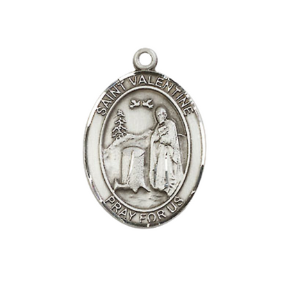 Everlasting Light Jewelry Medium Women's .925 Sterling Silver Saint St. Valentine of Rome Pendant Necklace on 18 Inch Rhodium Plated Lite Curb Brass Chain – Patron Saint St. of Love, Catholic Medal – Velvet Gift Box Included