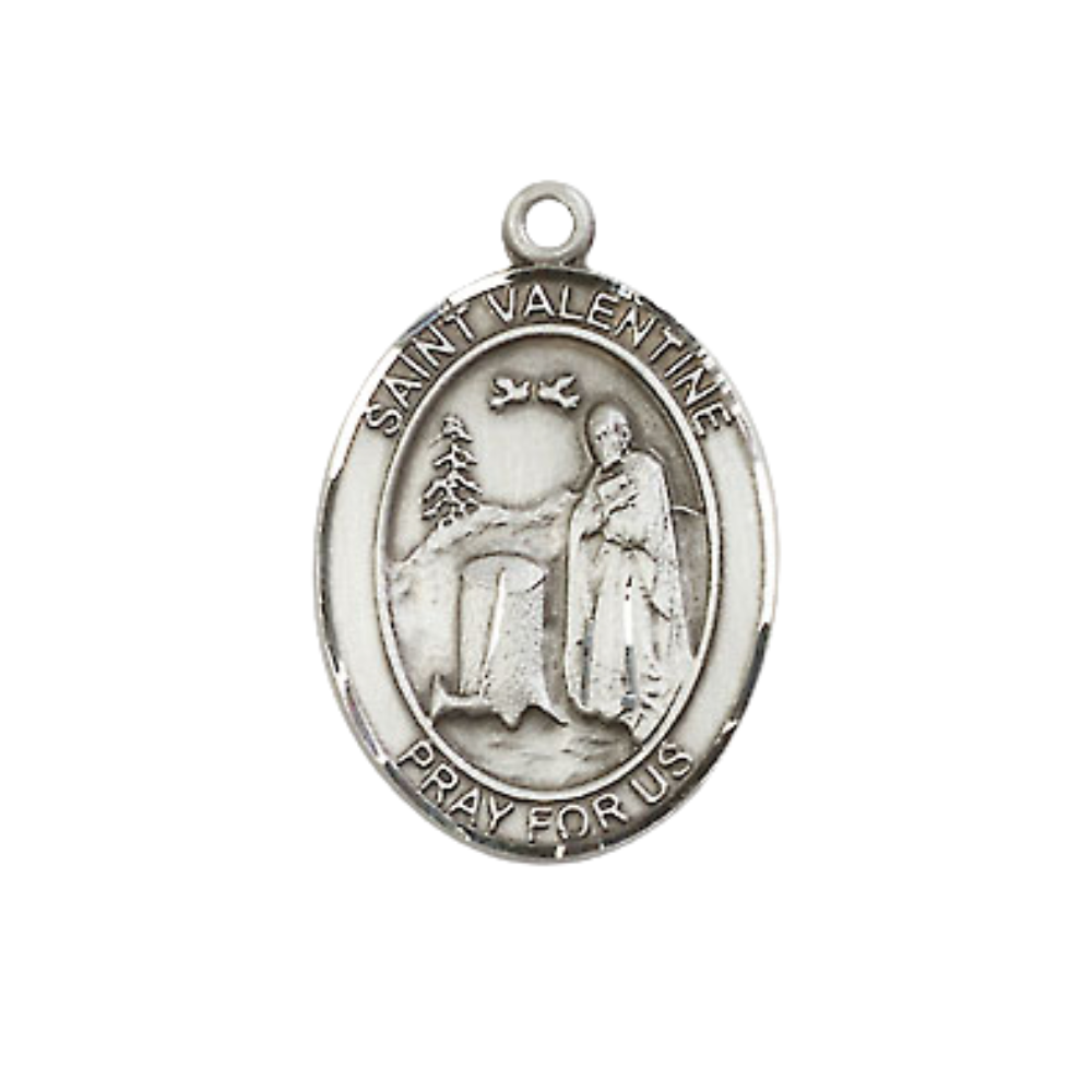 Everlasting Light Jewelry Medium Women's Pewter Saint St. Valentine of Rome Pendant Necklace on 18- inch Rhodium- Plated Lite Curb Brass Chain – Patron Saint St. of Love – Christian Medal, Catholic Medal – Velvet Gift Box Included