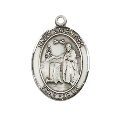 Medium Men's Pewter Saint St. Valentine of Rome Medal Pendant on 24 Inch Endless Rhodium Plated Heavy Curb Brass Chain, Catholic Religious Necklace - Made in USA- Deluxe Velvet Gift Box