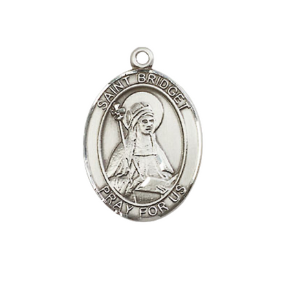 Medium Women's .925 Sterling Silver Saint St. Bridget of Sweden Pendant Necklace on 18 Inch Rhodium Plated Lite Curb Brass Chain – Patron Saint St. of Widows/Sweden, Catholic Medal – Velvet Gift Box Included