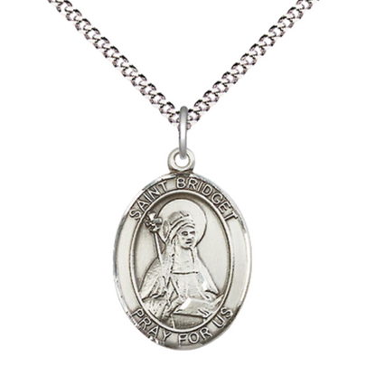 Everlasting Light Jewelry Medium Women's Pewter Saint St. Bridget of Sweden Pendant Necklace on 18- inch Rhodium- Plated Lite Curb Brass Chain – Patron Saint St. of Widows – Christian Medal, Catholic Medal – Velvet Gift Box Included