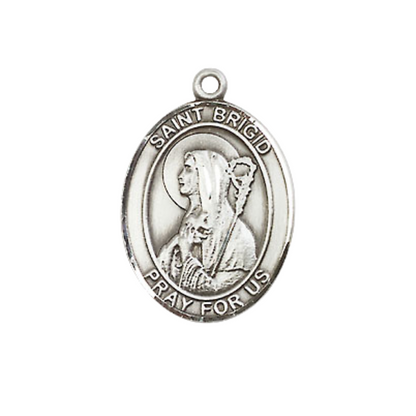 Everlasting Light Jewelry Medium Women's .925 Sterling Silver Saint St. Brigid of Ireland Pendant Necklace on 18 Inch Rhodium Plated Lite Curb Brass Chain – Patron Saint St. of Infants/Ireland, Catholic Medal – Velvet Gift Box Included