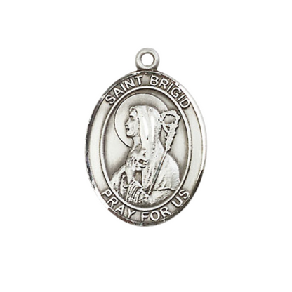 Everlasting Light Jewelry Pewter Saint St. Brigid of Ireland Medal Pendant on 24 Inch Endless Rhodium Plated Heavy Curb Brass Chain, Catholic Religious Necklace - Made in USA- Deluxe Velvet Gift Box