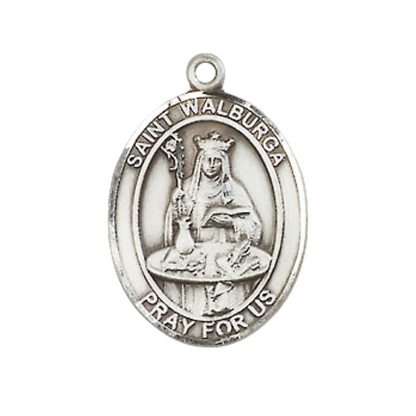Everlasting Light Jewelry Medium Men's Pewter Saint St. Walburga Medal Pendant on 24 Inch Endless Rhodium Plated Heavy Curb Brass Chain, Catholic Religious Necklace - Made in USA- Deluxe Velvet Gift Box