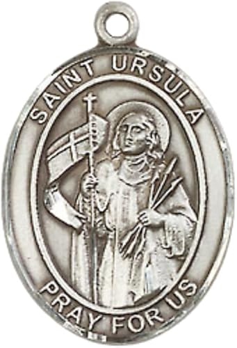 Everlasting Light Jewelry Medium Women's Sterling Silver Saint Ursula Pendant Necklace on 18" Rhodium Plated Lite Curb Brass Chain – Patron Saint of Catholic Education – Velvet Gift Box Included