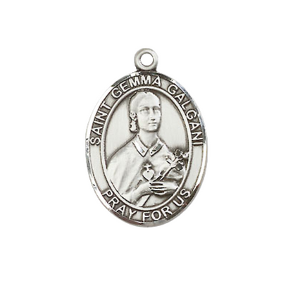 Everlasting Light Jewelry Medium Women's Pewter Saint Gemma Galgani Pendant Necklace on 18-inch Rhodium-Plated Lite Curb Brass Chain – Patron Saint of Pharmacists – Catholic Medal – Velvet Gift Box Included