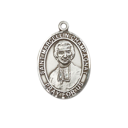 Everlasting Light Jewelry Medium Women's .925 Sterling Silver Saint St. Marcellin Champagnat Pendant Necklace on 18 Inch Rhodium Plated Lite Curb Brass Chain – Patron Saint St. of Educators, Catholic Medal – Velvet Gift Box Included