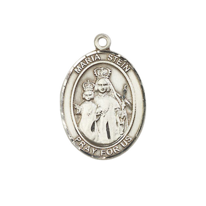 Everlasting Light Jewelry Medium Women's .925 Sterling Silver Maria Stein Pendant Necklace on 18 Inch Rhodium Plated Lite Curb Brass Chain, Catholic Medal – Velvet Gift Box Included