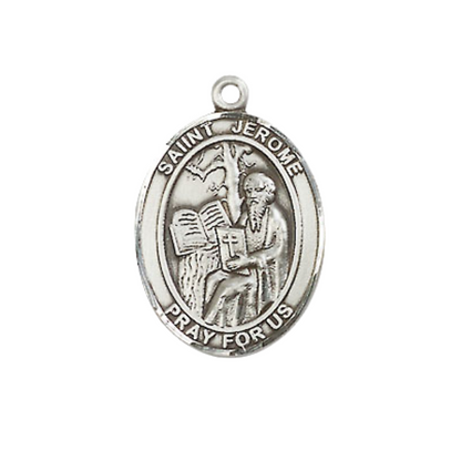 Everlasting Light Jewelry Medium Women's .925 Sterling Silver Saint St. Jerome Pendant Necklace on 18 Inch Rhodium Plated Lite Curb Brass Chain – Velvet Gift Box, Catholic Medal - Patron Saint. of Libraries & Translators
