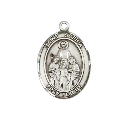Everlasting Light Jewelry Medium Women's .925 Sterling Silver Saint St. Sophia Pendant Necklace on 18 Inch Rhodium Plated Lite Curb Brass Chain – Velvet Gift Box, Catholic Medal - Patron Saint. of Wisdom