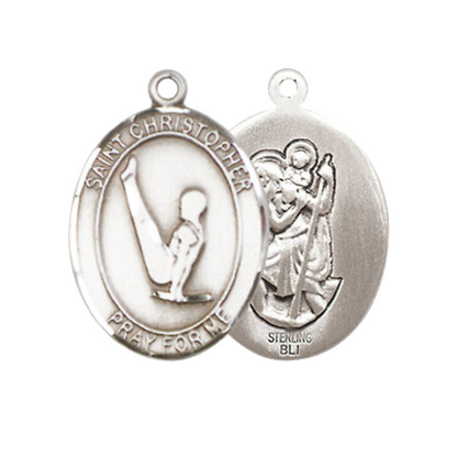 Everlasting Light Jewelry Medium Women's .925 Sterling Silver Saint St. Christopher Gymnastics Pendant Necklace on 18 Inch Rhodium Plated Lite Curb Brass Chain – Velvet Gift Box, Catholic Medal - Patron Saint. of Travelers & Motorists