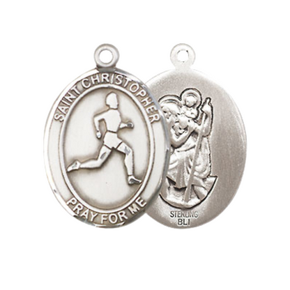 Medium Women's .925 Sterling Silver Saint St. Christopher Track & Field Pendant Necklace on 18 Inch Rhodium Plated Lite Curb Brass Chain – Velvet Gift Box, Catholic Medal - Patron Saint. of Travelers & Motorists