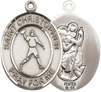 Everlasting Light Jewelry Medium Women's Pewter Saint St. Christopher Football Pendant Necklace on 18- inch Rhodium- Plated Lite Curb Brass Chain, Catholic Medal - Patron Saint. of Athletes & Travelers – Velvet Gift Box