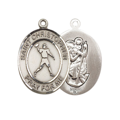 Medium Women's .925 Sterling Silver Saint St. Christopher Football Pendant Necklace on 18 Inch Rhodium Plated Lite Curb Brass Chain – Patron Saint St. of Travelers & Motorists, Catholic Medal – Velvet Gift Box Included
