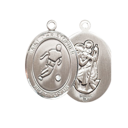 Medium Women's Pewter Saint St. Christopher Rodeo Medal Pendant on 18 Inch Rhodium Plated Lite Curb Brass Chain with Lobster Claw Clasp, Catholic Religious Necklace - Made in USA- Velvet Gift Box