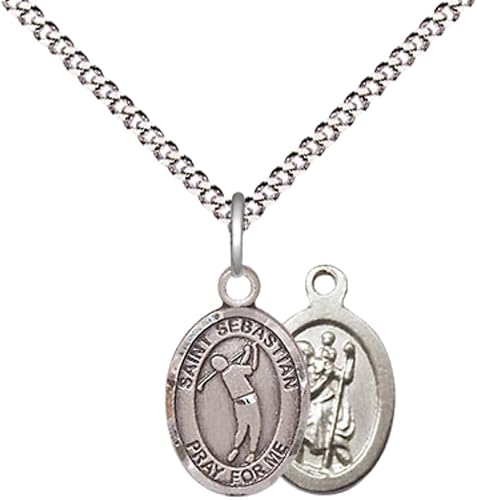 Everlasting Light Jewelry Medium Women's Pewter Saint St. Sebastian Golf Pendant Necklace on 18- inch Rhodium- Plated Lite Curb Brass Chain – Patron Saint St. of Athletes, Catholic Medal – Velvet Gift Box Included