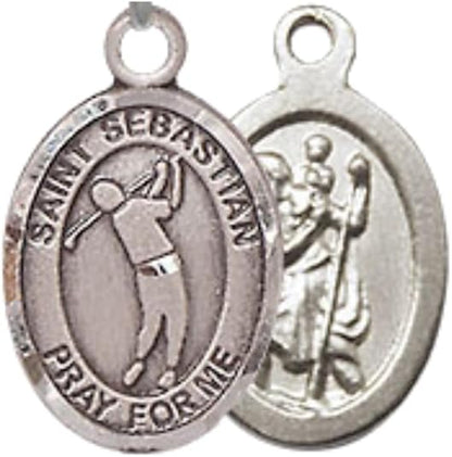 Everlasting Light Jewelry Medium Women's Pewter Saint St. Sebastian Golf Pendant Necklace on 18- inch Rhodium- Plated Lite Curb Brass Chain – Patron Saint St. of Athletes, Catholic Medal – Velvet Gift Box Included
