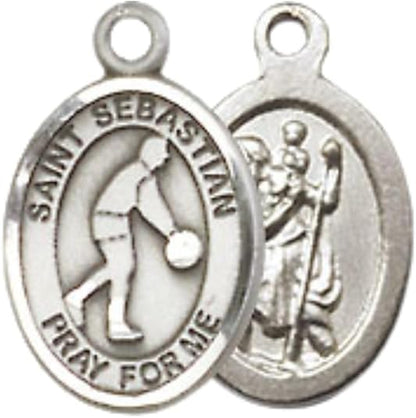 Everlasting Light Jewelry Medium Women's Pewter Saint Sebastian Basketball Pendant Necklace on 18-inch Rhodium-Plated Lite Curb Brass Chain – Patron Saint of Athletes – Velvet Gift Box Included