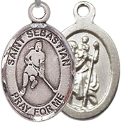 Everlasting Light Jewelry Medium Women's Pewter Saint St. Sebastian Ice Hockey Pendant Necklace on 18- inch Rhodium- Plated Lite Curb Brass Chain – Patron Saint St. of Athletes, Catholic Medal – Velvet Gift Box Included
