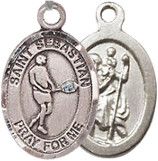 Everlasting Light Jewelry Medium Women's Pewter Saint St. Sebastian Tennis Pendant Necklace on 18- inch Rhodium- Plated Lite Curb Brass Chain – Patron Saint St. of Athletes, Catholic Medal – Velvet Gift Box Included
