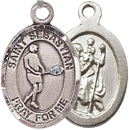 Everlasting Light Jewelry Medium Women's Pewter Saint St. Sebastian Tennis Pendant Necklace on 18- inch Rhodium- Plated Lite Curb Brass Chain – Patron Saint St. of Athletes, Catholic Medal – Velvet Gift Box Included
