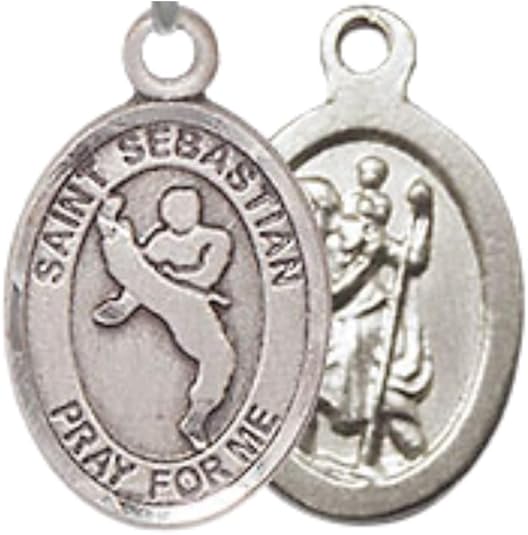 Everlasting Light Jewelry Medium Women's Pewter Saint St. Sebastian Martial Arts Pendant Necklace on 18- inch Rhodium- Plated Lite Curb Brass Chain – Patron Saint St. of Athletes, Catholic Medal – Velvet Gift Box Included