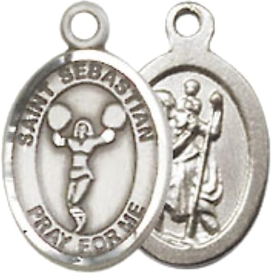 Medium Women's Pewter Saint Sebastian Cheerleading Pendant Necklace on 18-inch Rhodium-Plated Lite Curb Brass Chain – Patron Saint of Athletes – Velvet Gift Box Included