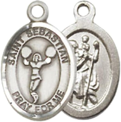 Medium Women's Pewter Saint Sebastian Cheerleading Pendant Necklace on 18-inch Rhodium-Plated Lite Curb Brass Chain – Patron Saint of Athletes – Velvet Gift Box Included