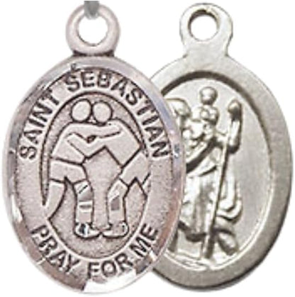 Everlasting Light Jewelry Medium Women's Pewter Saint Sebastian Wrestling Pendant Necklace on 18-inch Rhodium-Plated Lite Curb Brass Chain – Patron Saint of Athletes – Velvet Gift Box Included