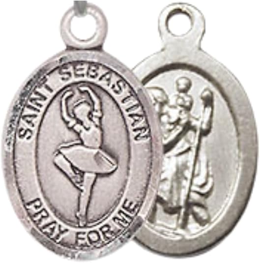 Everlasting Light Jewelry Medium Women's Pewter Saint Sebastian Dance Pendant Necklace on 18-inch Rhodium-Plated Lite Curb Brass Chain – Patron Saint of Athletes & Soldiers – Velvet Gift Box Included