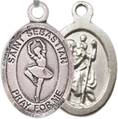 Everlasting Light Jewelry Medium Women's Pewter Saint Sebastian Dance Pendant Necklace on 18-inch Rhodium-Plated Lite Curb Brass Chain – Patron Saint of Athletes & Soldiers – Velvet Gift Box Included