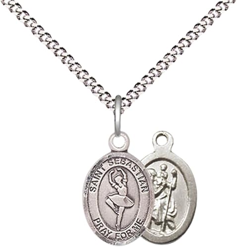 Everlasting Light Jewelry Medium Women's Pewter Saint Sebastian Dance Pendant Necklace on 18-inch Rhodium-Plated Lite Curb Brass Chain – Patron Saint of Athletes & Soldiers – Velvet Gift Box Included