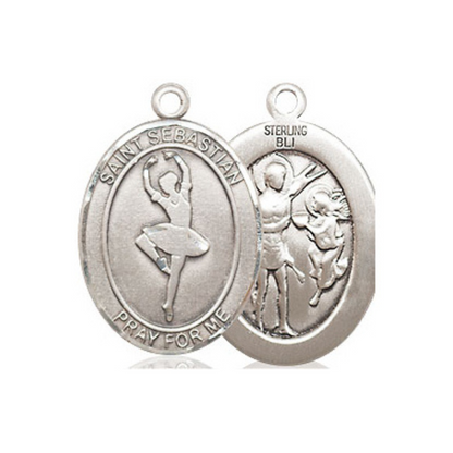 Everlasting Light Jewelry Medium Women's .925 Sterling Silver Saint St. Sebastian Dance Pendant Necklace on 18 Inch Rhodium Plated Lite Curb Brass Chain – Patron Saint St. of Athletes & Soldiers, Catholic Medal – Velvet Gift Box Included