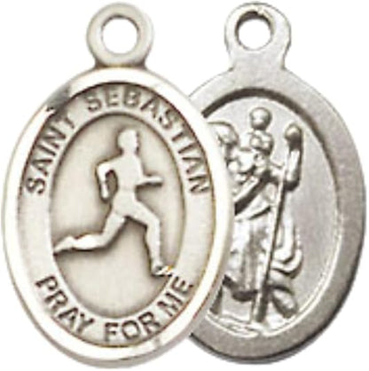 Medium Women's Pewter Saint St. Sebastian Track and Field Pendant Necklace on 18- inch Rhodium- Plated Lite Curb Brass Chain – Patron Saint St. of Athletes & Soldiers, Catholic Medal – Velvet Gift Box Included