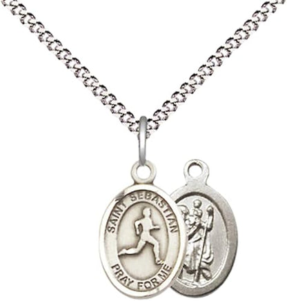 Medium Women's Pewter Saint St. Sebastian Track and Field Pendant Necklace on 18- inch Rhodium- Plated Lite Curb Brass Chain – Patron Saint St. of Athletes & Soldiers, Catholic Medal – Velvet Gift Box Included