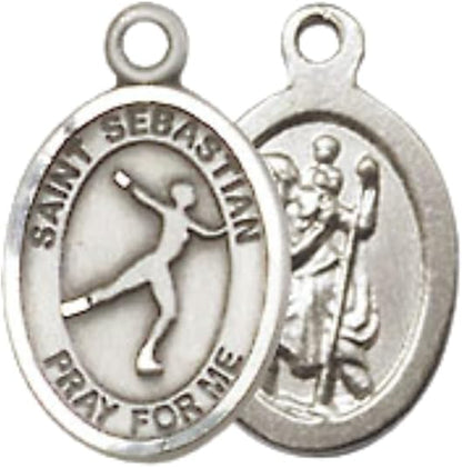 Medium Women's Pewter Saint St. Sebastian Figure Skating Pendant Necklace on 18- inch Rhodium- Plated Lite Curb Brass Chain – Patron Saint St. of Athletes & Soldiers, Catholic Medal – Velvet Gift Box Included