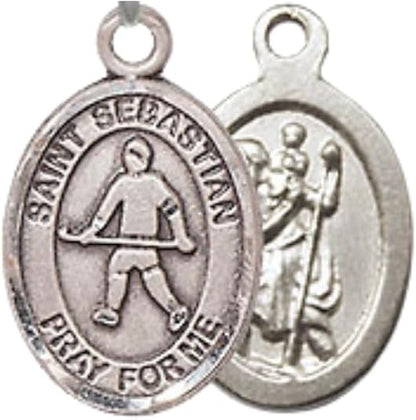 Everlasting Light Jewelry Medium Women's Pewter Saint Sebastian Field Hockey Pendant Necklace on 18-inch Rhodium-Plated Lite Curb Brass Chain – Patron Saint of Athletes & Soldiers – Velvet Gift Box Included