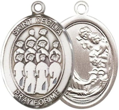 Everlasting Light Jewelry Medium Women's Pewter Saint Cecilia Choir Pendant Necklace on 18-inch Rhodium-Plated Lite Curb Brass Chain – Patron Saint of Musicians & Singers – Velvet Gift Box Included